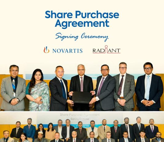 Novartis (Bangladesh) Limited and Radiant Pharmaceuticals Limited have signed a Share Purchase Agreement